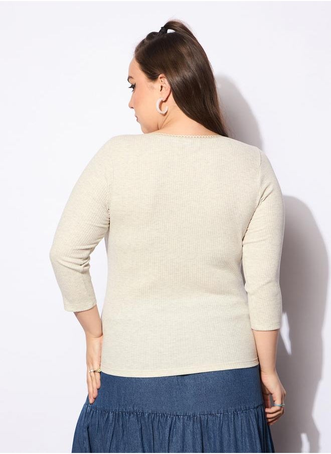 SASSAFRAS Sassafras Plus Size Melange Round Neck Lace Detail Top  - Image 5