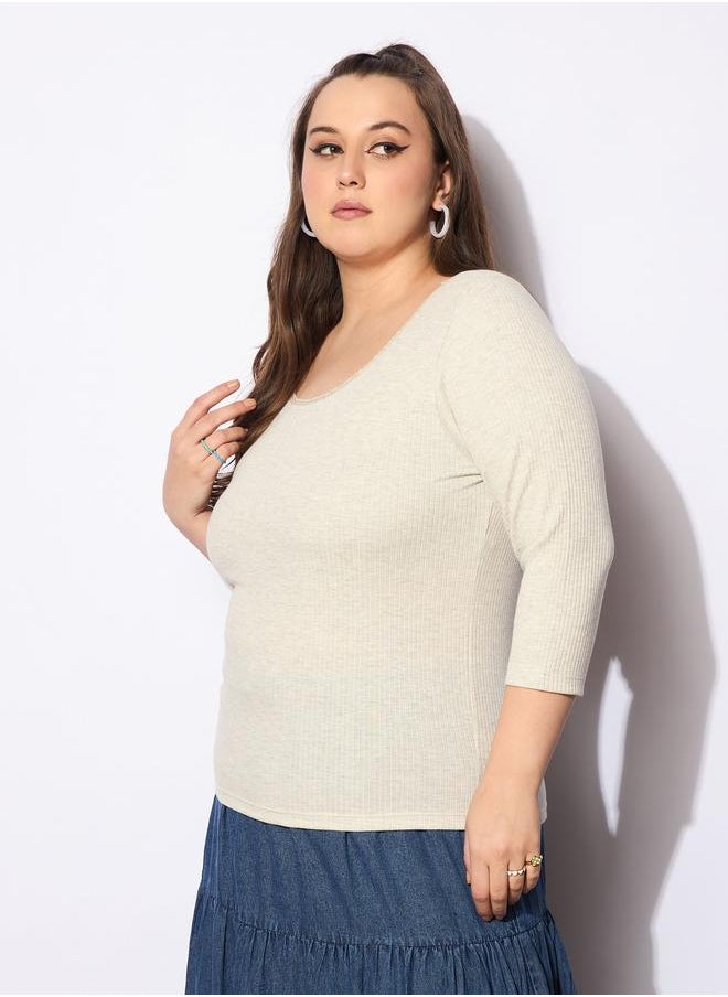 SASSAFRAS Sassafras Plus Size Melange Round Neck Lace Detail Top  - Image 3