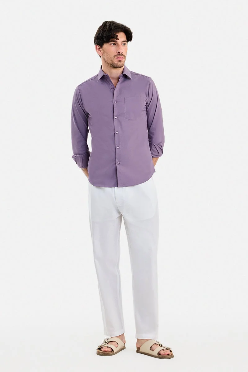 سنيتش Mauve Solid Long Sleeve Slim Fit Shirt