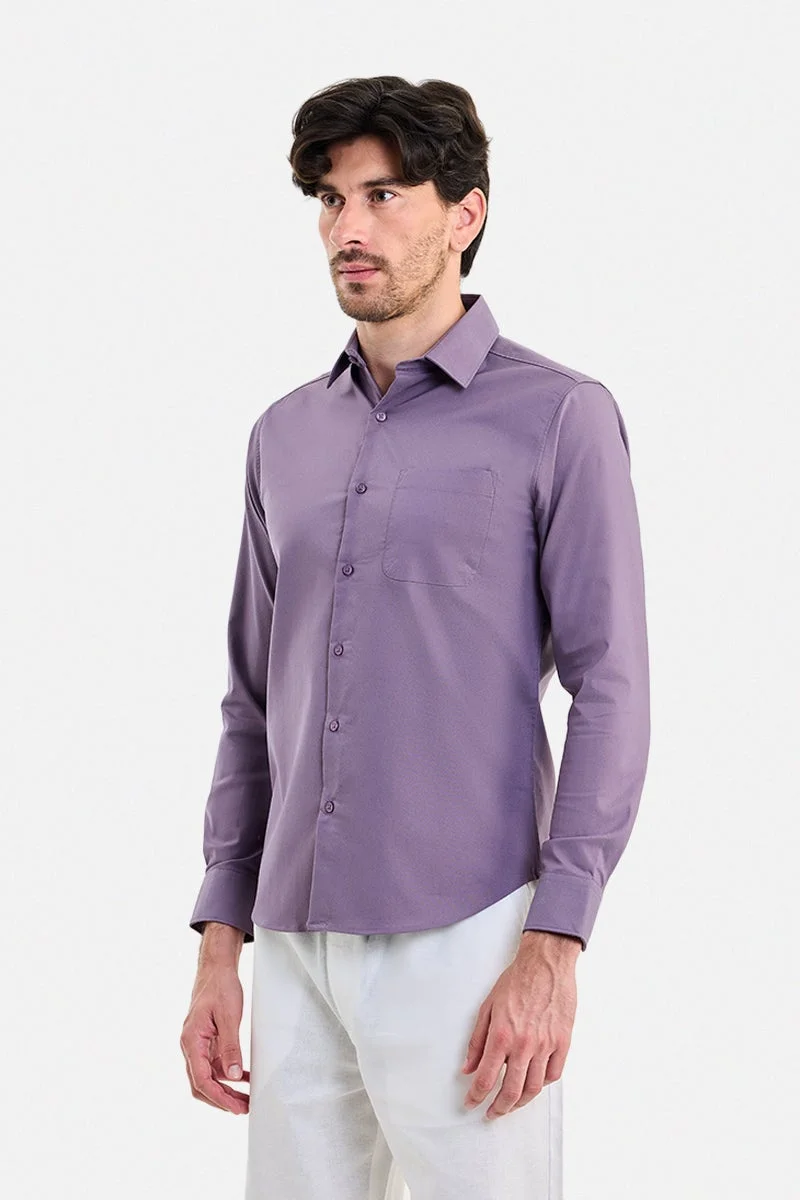 سنيتش Mauve Solid Long Sleeve Slim Fit Shirt