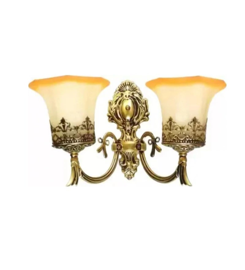 SINOMAN Retro Golden Antique Wall Light Fixture with Multi Glass Shade Curved Arm Industrial Sconce Stylish Home Lighting for Hallway, Vanity, Bedroom, Café, Living Room, Bedroom (Double) (with Bulb) - Image 4