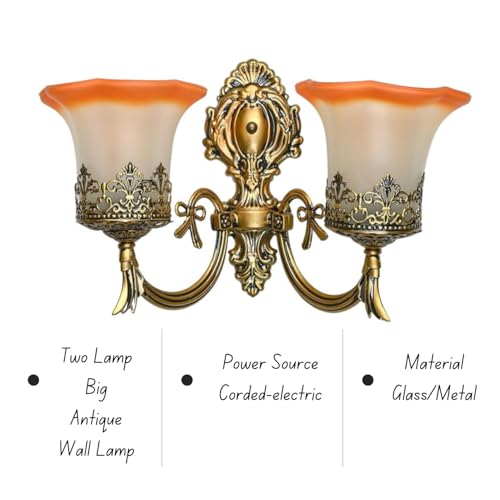 SINOMAN Retro Golden Antique Wall Light Fixture with Multi Glass Shade Curved Arm Industrial Sconce Stylish Home Lighting for Hallway, Vanity, Bedroom, Café, Living Room, Bedroom (Double) (with Bulb) - Image 3