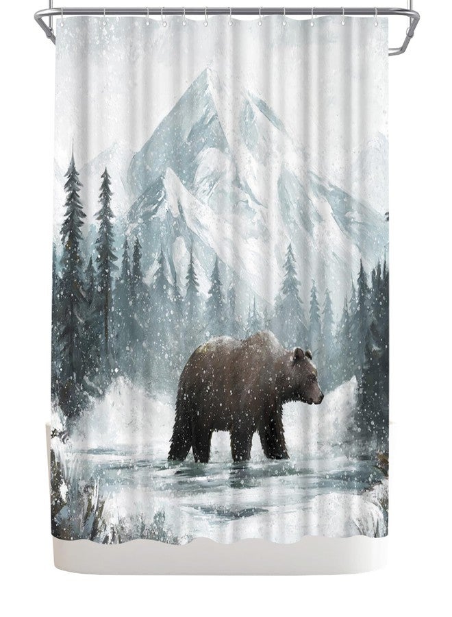 WELMECO Bear Shower Curtain Winter Forest Shower Curtain Cabin Bathroom Decor 72x72inch Polyester Fabric - Image 5