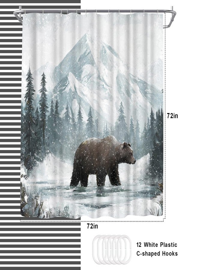 WELMECO Bear Shower Curtain Winter Forest Shower Curtain Cabin Bathroom Decor 72x72inch Polyester Fabric - Image 4
