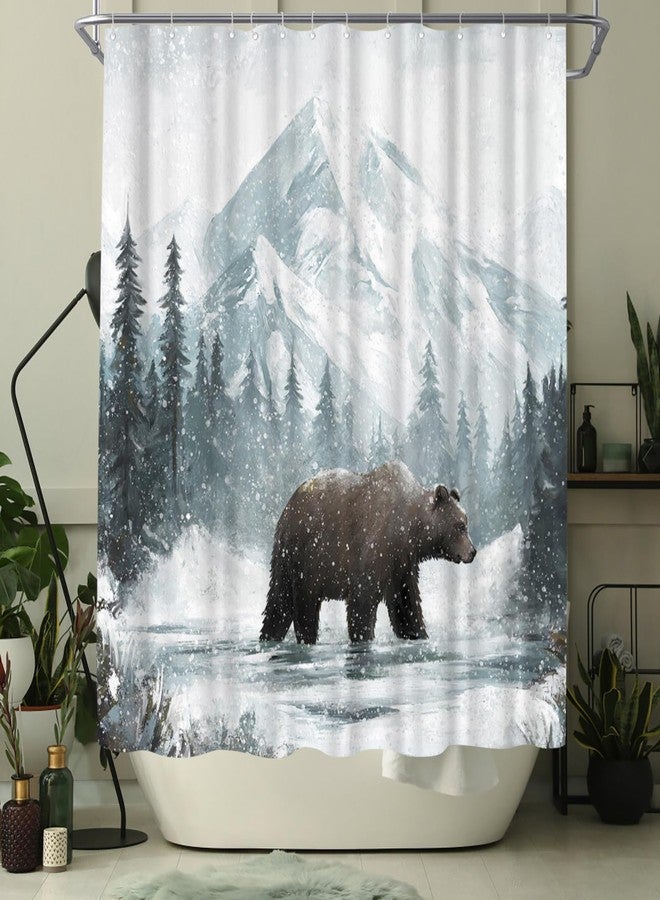 WELMECO Bear Shower Curtain Winter Forest Shower Curtain Cabin Bathroom Decor 72x72inch Polyester Fabric - Image 3