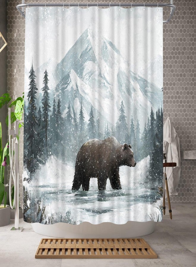 WELMECO Bear Shower Curtain Winter Forest Shower Curtain Cabin Bathroom Decor 72x72inch Polyester Fabric - Image 2