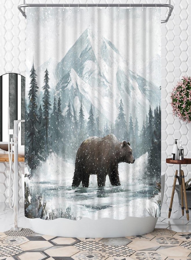 WELMECO Bear Shower Curtain Winter Forest Shower Curtain Cabin Bathroom Decor 72x72inch Polyester Fabric - Image 1