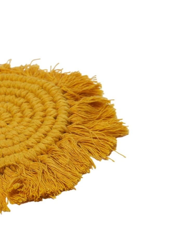 Prickly Pear Prickly Pear Set of 4 Mustard Macrame Coasters - Boho Home Accessory  - Image 3