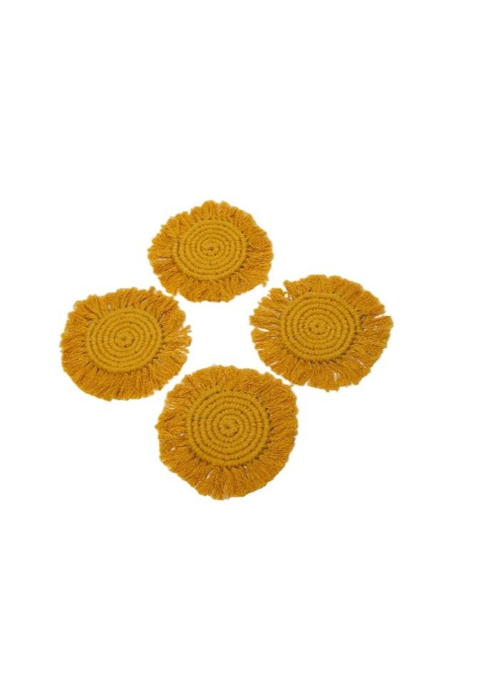 Prickly Pear Prickly Pear Set of 4 Mustard Macrame Coasters - Boho Home Accessory  - Image 1