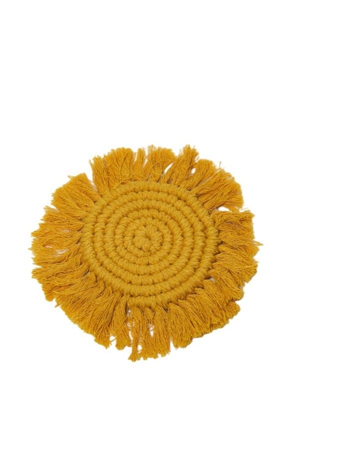 Prickly Pear Prickly Pear Set of 4 Mustard Macrame Coasters - Boho Home Accessory  - Image 2