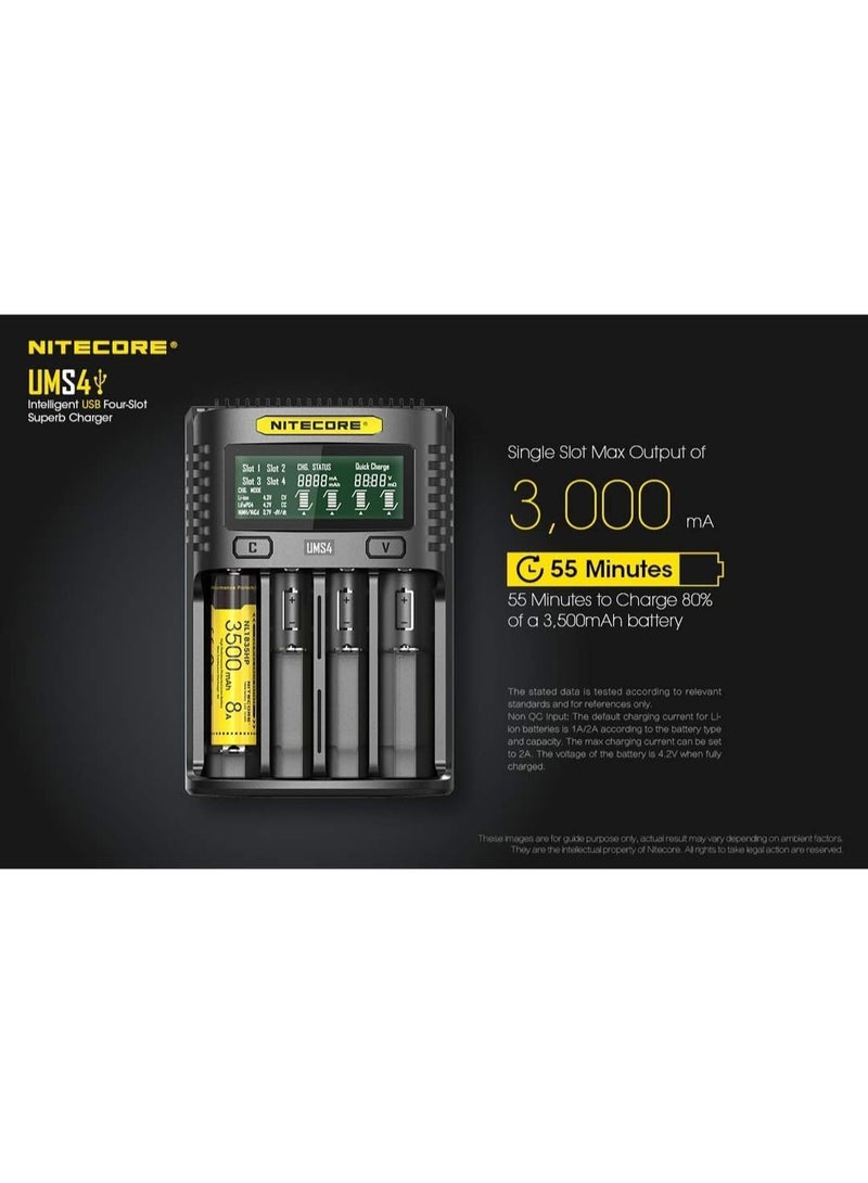 نايت كور شاحن بطاريات Nitecore UMS4 الذكي 4 منافذ Type-C لبطاريات 18650 و21700 وAA وAAA القابلة للشحن - Image 4