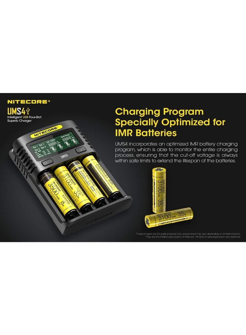 نايت كور شاحن بطاريات Nitecore UMS4 الذكي 4 منافذ Type-C لبطاريات 18650 و21700 وAA وAAA القابلة للشحن - Image 5