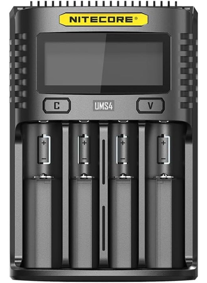 نايت كور شاحن بطاريات Nitecore UMS4 الذكي 4 منافذ Type-C لبطاريات 18650 و21700 وAA وAAA القابلة للشحن - Image 1