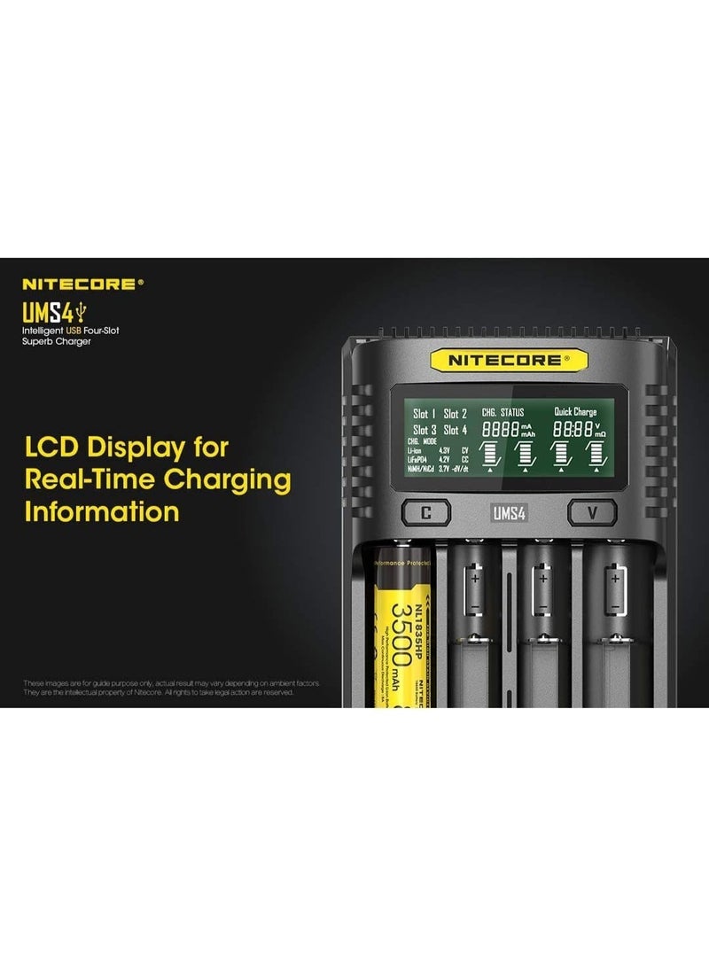 نايت كور شاحن بطاريات Nitecore UMS4 الذكي 4 منافذ Type-C لبطاريات 18650 و21700 وAA وAAA القابلة للشحن - Image 2