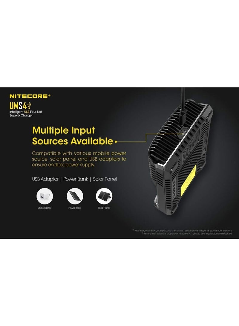 نايت كور شاحن بطاريات Nitecore UMS4 الذكي 4 منافذ Type-C لبطاريات 18650 و21700 وAA وAAA القابلة للشحن - Image 3