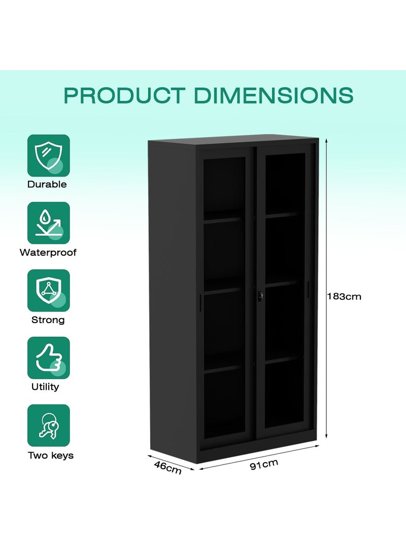 Mahmayi - Godrej OEM Glass Sliding Door Steel Bookshelf Black - Image 1