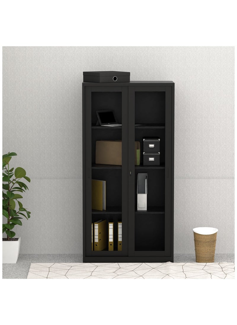 Mahmayi - Godrej OEM Glass Sliding Door Steel Bookshelf Black - Image 1