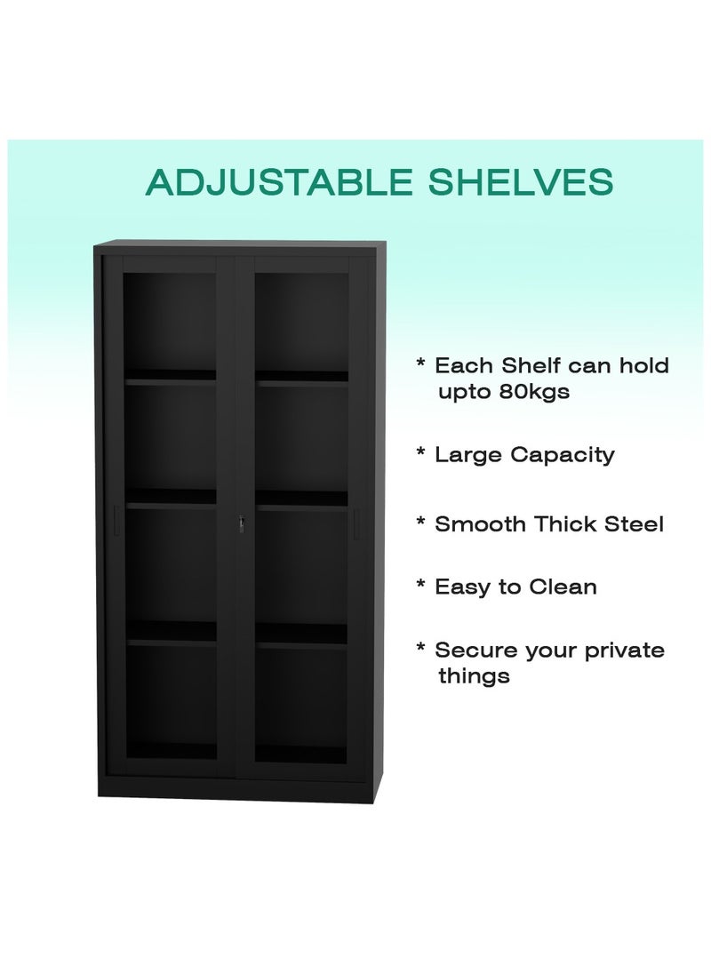 Mahmayi - Godrej OEM Glass Sliding Door Steel Bookshelf Black - Image 1