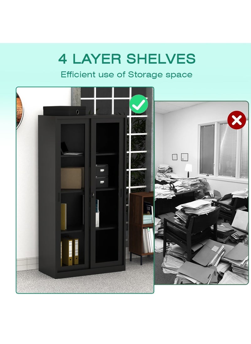 Mahmayi - Godrej OEM Glass Sliding Door Steel Bookshelf Black - Image 1
