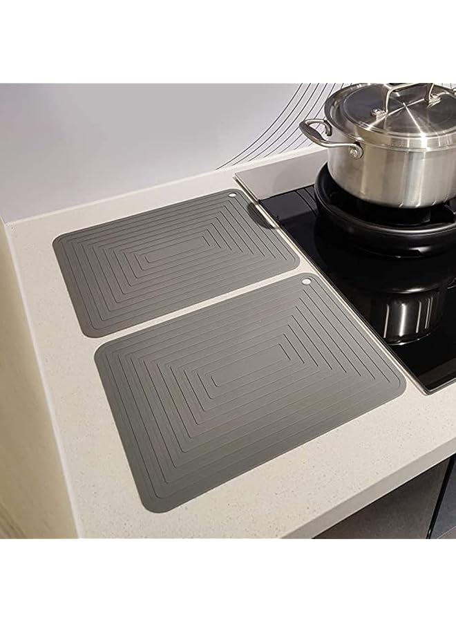 KASTWAVE Silicon Trivet Mats For Dishes, Silicone Pot Holders Heat Resistant, Large Hot Pads For Kitchen Table   12" X 9" Trivets For Pots And Pans Set Of 2 (Gray) - Image 2