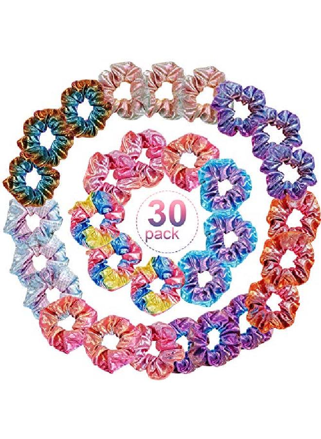 Tatuo 30 Pieces Shiny Metallic Scrunchies Large Hair Scrunchies Elastic Hair Bands Scrunchy Hair Ties Ropes For Women Girls Hair Accessories - Image 2