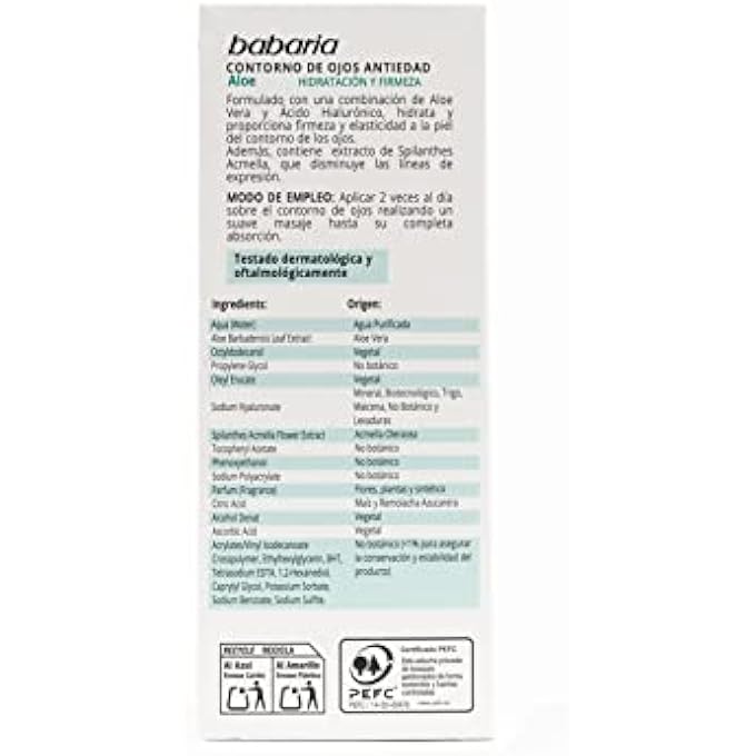 Babaria Naturals Aloe Vera Eye Contour Cream With Acmella Oleracea 15Ml - Image 3