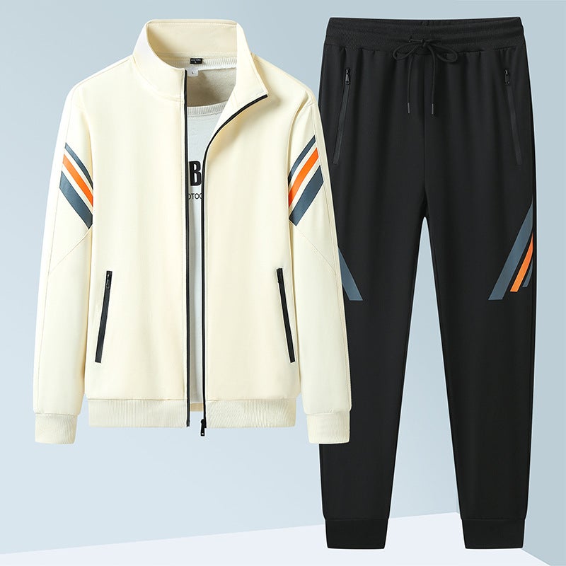 Loose Casual Unisex Cardigan Set Spring Autumn Two-Piece Sportswear Polyester Fiber Long Sleeve Hoodie Style for Youth Apricot  - Image 1