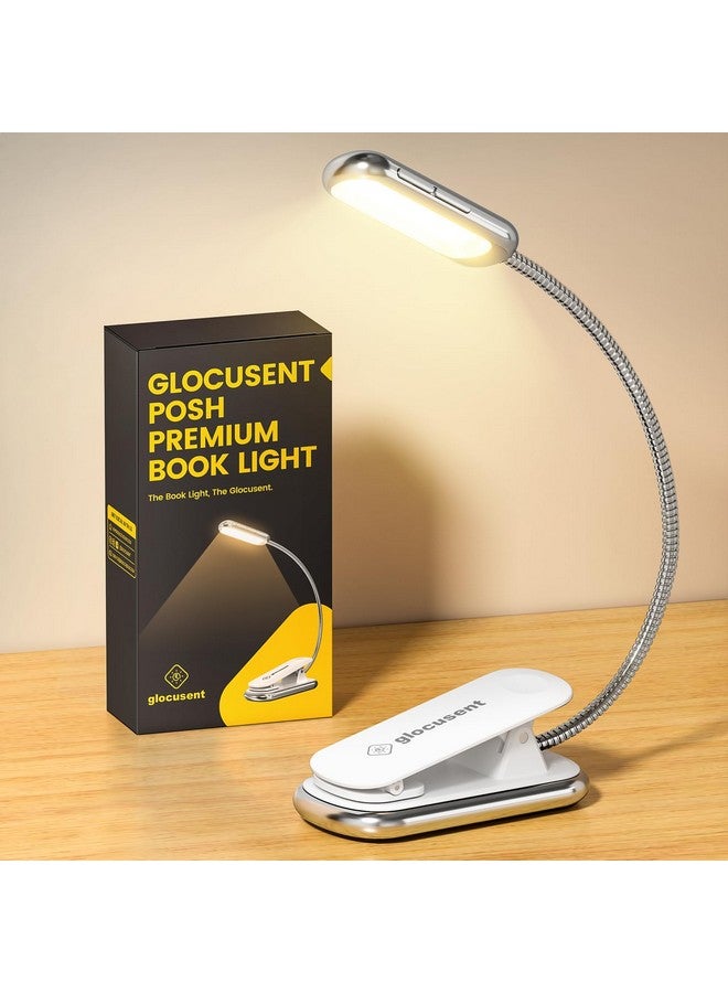Glocusent Posh Premium Book Light for Reading in Bed with Timer, 16-LED Rechargeable Reading Light Runs 160hrs, 1800K Eyecaring Clip on Book Light, 3 Colors & 5 Brightness Levels, Perfect for Readers - Image 1
