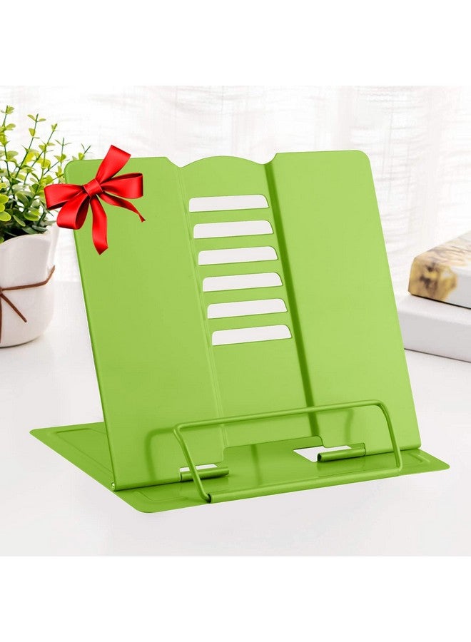 MSDADA Book Stand Metal Reading Rest Book Holder Adjustable Cookbook Documents Holder Portable Sturdy Bookstands For Recipes Textbooks Tablet Music Books With Page Clips (Green) - Image 1