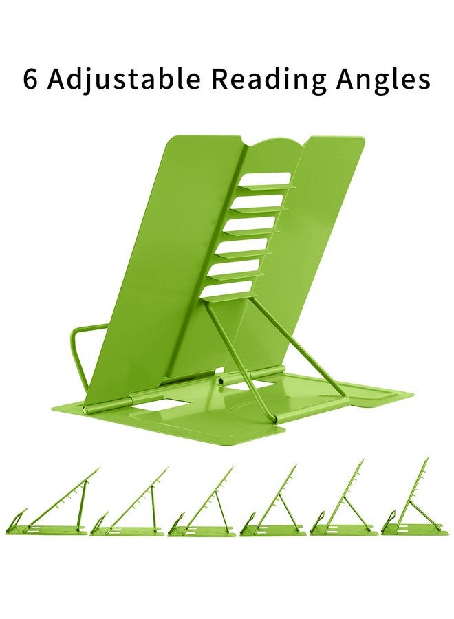 MSDADA Book Stand Metal Reading Rest Book Holder Adjustable Cookbook Documents Holder Portable Sturdy Bookstands For Recipes Textbooks Tablet Music Books With Page Clips (Green) - Image 3