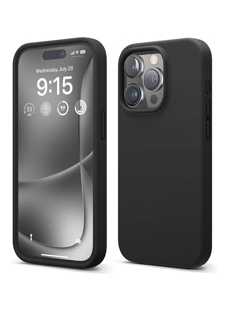 general Liquid Silicone Case for iPhone 15 Pro - Slim Shockproof Protective Cover with Soft Microfiber Lining Black - Image 1