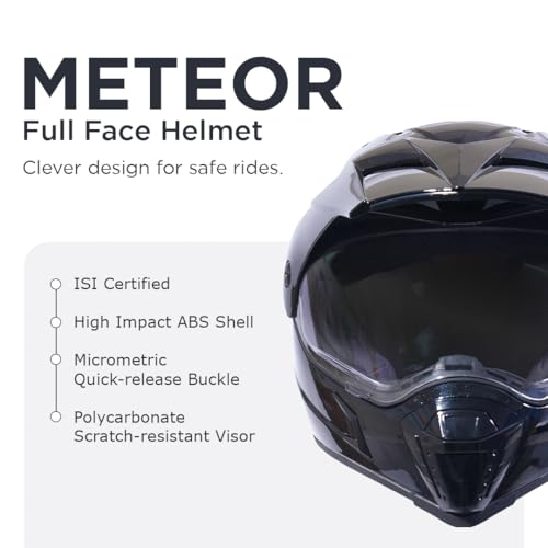 HIKER by VARROC | Meteor Full Face Helmet for Men and Women, ISI Certified Flip-Up Helmet, Lightweight, Polycarbonate Visor for Clear Visibility, Easy to Maintain (Size: L, 600MM, Gloss Black) - Image 2