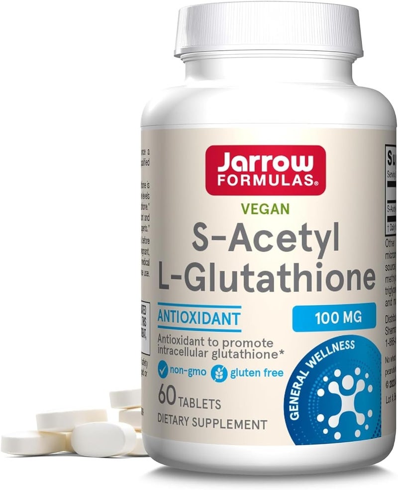 Jarrow Formulas SAcetyl LGlutathione Tablets  100 mg  60 Count  Dietary Supplement  Stable Form of LGlutathione  for Antioxidant Support and Detoxification  NonGMO  Gluten Free - Image 1