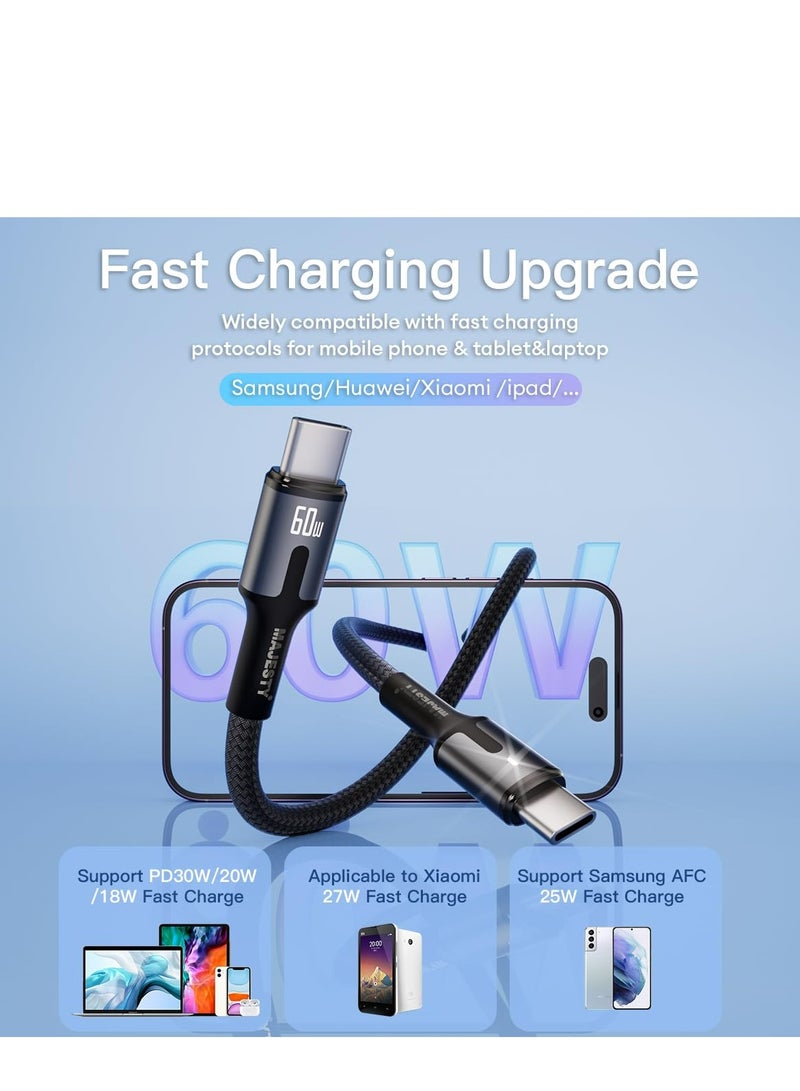 ماجيستي "كيبل USB-C إلى USB-C نايلون مضفر 60 واط (20V/3A) - شحن سريع لأيفون 15، ماك بوك برو/اير، جالكسي S24 الترا، هواوي - 1.8 متر" أسود - Image 2