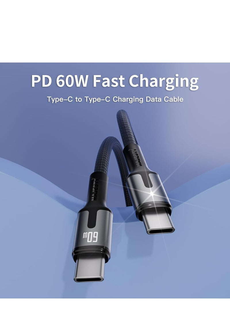 ماجيستي "كيبل USB-C إلى USB-C نايلون مضفر 60 واط (20V/3A) - شحن سريع لأيفون 15، ماك بوك برو/اير، جالكسي S24 الترا، هواوي - 1.8 متر" أسود - Image 3