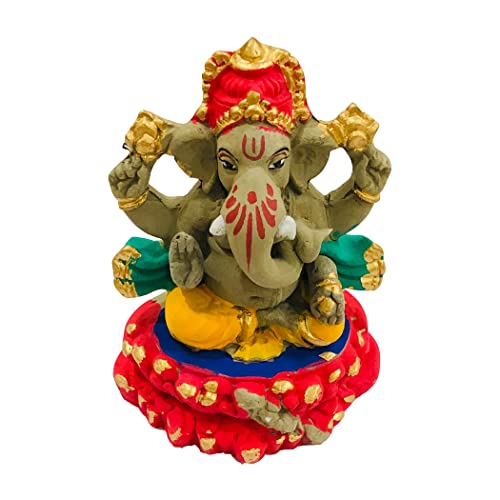 SHOPMEFAST Eco Friendly Handcrafted Clay/Mud Ganpati Murti Biodegradable Kacchi Mitti Ganesha Water Soluble Ganesh Idol For Ganpati Visarjan (4 Inches. Small, Fantasy, Multicolour) - Image 1