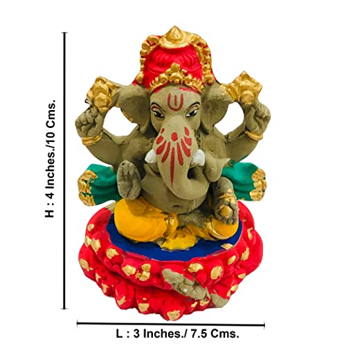 SHOPMEFAST Eco Friendly Handcrafted Clay/Mud Ganpati Murti Biodegradable Kacchi Mitti Ganesha Water Soluble Ganesh Idol For Ganpati Visarjan (4 Inches. Small, Fantasy, Multicolour) - Image 3