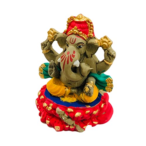 SHOPMEFAST Eco Friendly Handcrafted Clay/Mud Ganpati Murti Biodegradable Kacchi Mitti Ganesha Water Soluble Ganesh Idol For Ganpati Visarjan (4 Inches. Small, Fantasy, Multicolour) - Image 5