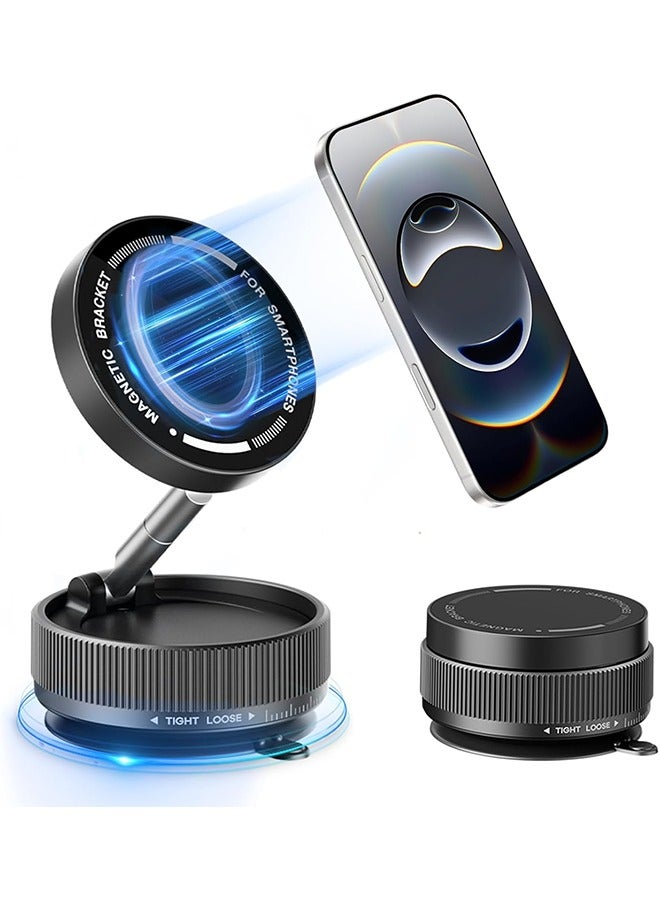 Hihonor Vacuum Magnetic Phone Holder for Car/MagSafe,360° Adjustable Suction Cup Phone Mount, Foldable & Portable Magnetic Phone Stand for All Smartphones & All Car Models & Home/Office/Gym/Bathroom Mirror  - Image 1