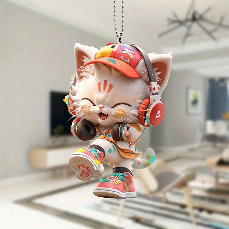 New Acrylic Flat Cat Car Decorative Pendant Personalized Backpack Pendant Keychain Hanging Accessories - Image 4