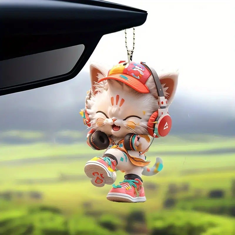 New Acrylic Flat Cat Car Decorative Pendant Personalized Backpack Pendant Keychain Hanging Accessories - Image 3