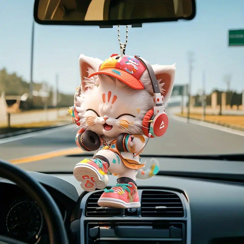 New Acrylic Flat Cat Car Decorative Pendant Personalized Backpack Pendant Keychain Hanging Accessories - Image 2