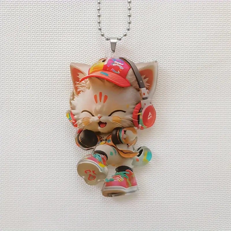 New Acrylic Flat Cat Car Decorative Pendant Personalized Backpack Pendant Keychain Hanging Accessories - Image 1
