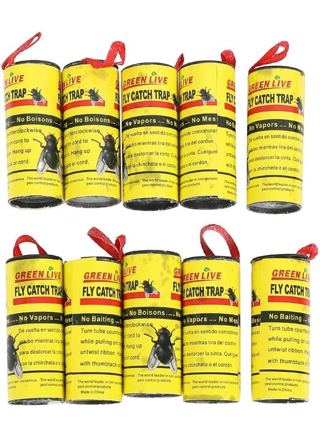 Fly Catch Trap - 10 Piece 68CM - Sticky Hanging Disposable Trap for Flies, Mosquitoes, Gnats, and Insects with Non-Toxic Design - for Indoor & Outdoor Use in Homes, Kitchens, Gardens & Patios - Image 1