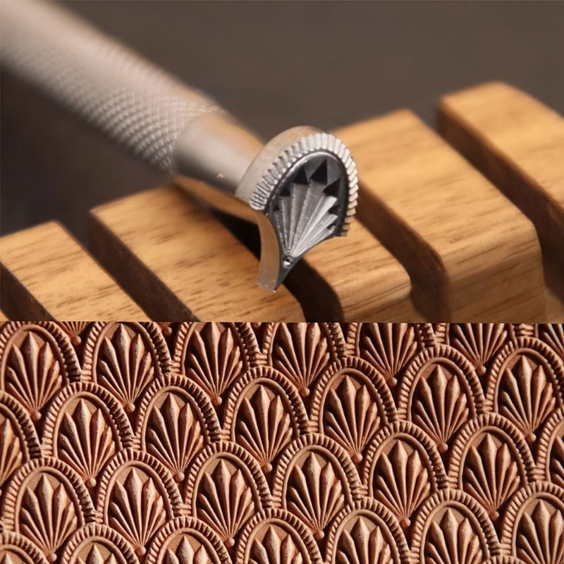 1 قطعة أداة ختم هندسي على شكل هلال وقشرة جلدية لنقش الجلود - Image 1