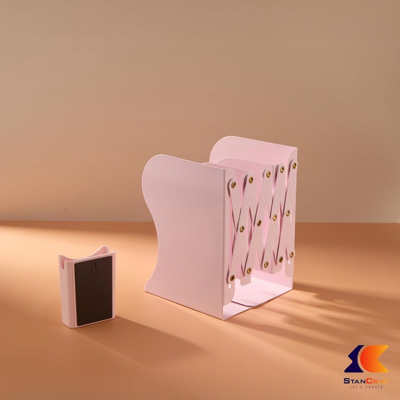 STANCRAY Metal Semi Open Expandable Book Shelf Desktop Bookend Stand Holder Adjustable Book Rack for Kid Office Book Organizer Box Book Stand, Book Organiser, File Holders Organizer (Pink) - Image 4
