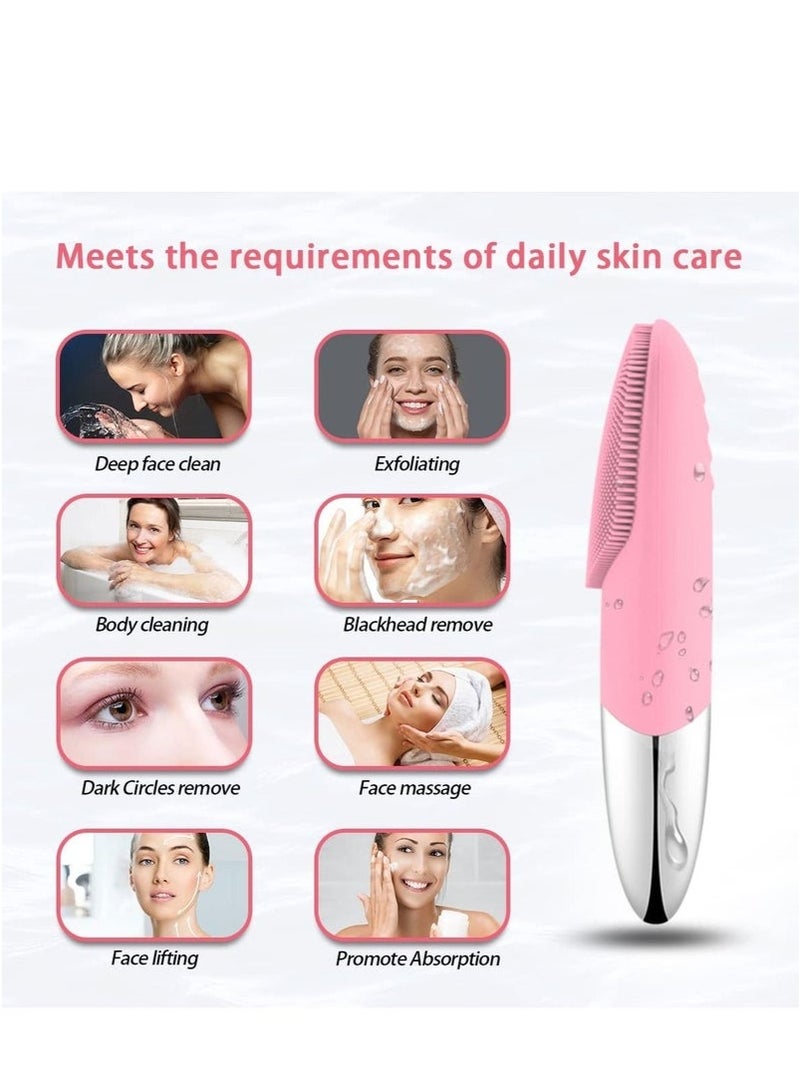 Generic Facial Cleansing Brush, Silicone Face Scrubber, IPX7 Waterproof, Pink  - Image 4