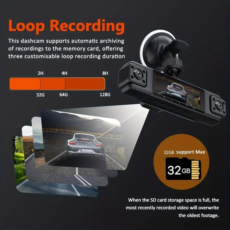 New 4 Lens 1 Screen Simultaneous Display Dash Cam With 32G Memory Card Front Rear Left Right Recording 1080 FHD Rotatable Camera Night Vision 170 Degree Wide Angle - Image 4
