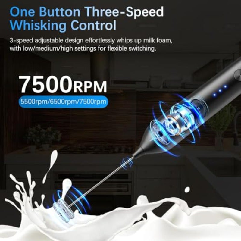 Handheld Milk Frother Wand for Coffee Rechargeable Electric Whisk with 2 Heads and 3 Speeds Drink Mixer and Frother for Latte Cappuccino Hot Chocolate Egg - Image 3