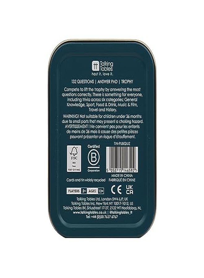 توكينج تيبلز لعبة Talking Tables، لعبة أسئلة وأجوبة عامة بحجم الجيب، مناسبة للعائلة للعبها أثناء السفر أو في المنزل، معبأة في علبة معدنية أنيقة، هدية مثالية لعيد الميلاد أو كهدية صغيرة. - Image 4